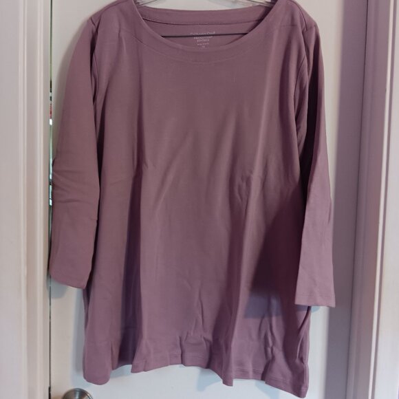 COLDWATER CREEK BESTCOTTON WOMEN'S DUSTY LILAC 2X BOATNECK TEE NWT - Picture 1 of 5